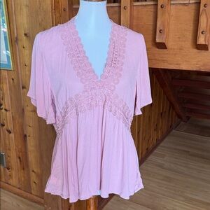 True Craft Rose Pink Lace Women's Blouse shirt top sexy feminine flirty